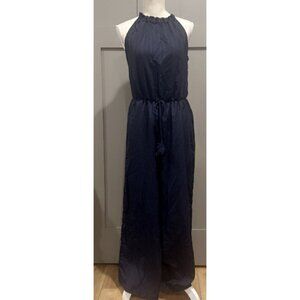 Emery Rose Navy Blue Halter Neck Jumpsuit with Tassel Drawstring Waist Size L